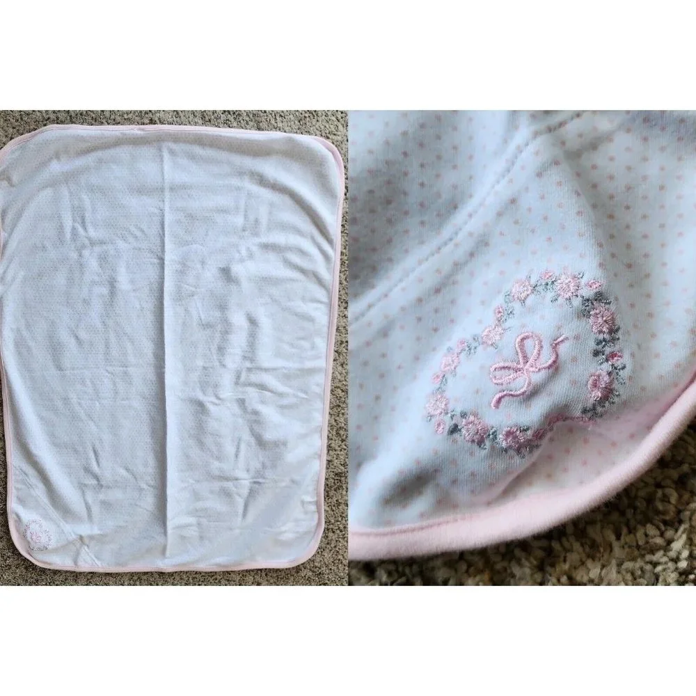 Little Me Thin Baby Girl‎ Blanket White/Pink Polka Dot Flower Embroidery 30